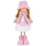 MagicHome Vánoční figurka Holčička s růžovou čepicí růžová látka 16x10x36 cm – Hledejceny.cz