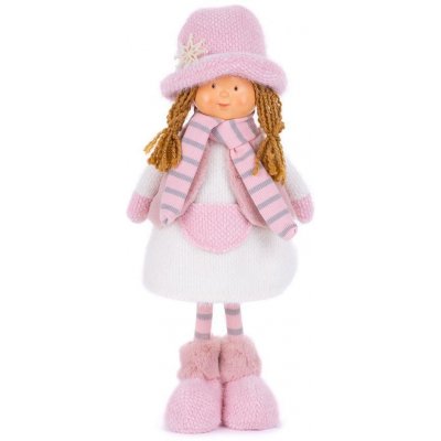 MagicHome Vánoční figurka Holčička s růžovou čepicí růžová látka 16x10x36 cm – Hledejceny.cz