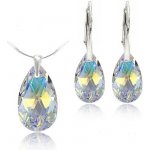 Swarovski Elements Pear Stříbrná sada set souprava náušnice a přívěsek s řetízkem bílá duhová slzička kapka 39167.1 Crystal AB bílá křišťálová duhová měňavá – Hledejceny.cz