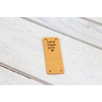 Pro Háčkování Hand Made koženková cedulka - přes okraj - se srdíčkem 20x50 mm hořčicová – Sleviste.cz