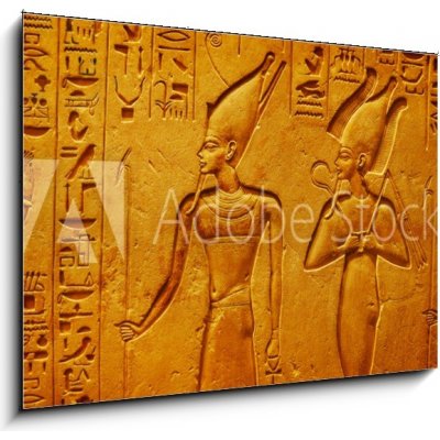 Obraz 1D - 100 x 70 cm - Ancient Egypt hieroglyphics with pharaoh and ankh Starověké egyptské hieroglyfy s faraonem a ankh