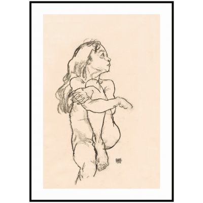 Plakát Egon Schiele - Sedící nahá dívka svírající levé koleno Rozměr plakátu: A4 (21 x 29,7 cm) – Zboží Mobilmania