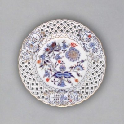 Talíř prolamovaný originální cibulák zlacený s dekorací rubín 27 cm cibulový porcelán Dubí