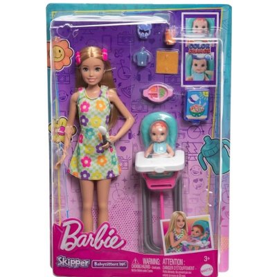 Barbie Skipper Chůva + Jídelní židlička s dítětem HTK34 – Sleviste.cz