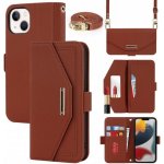 Pouzdro Appleking Flipové s popruhem ve stylu psaníčka iPhone 13 Pro - hnědé – Sleviste.cz