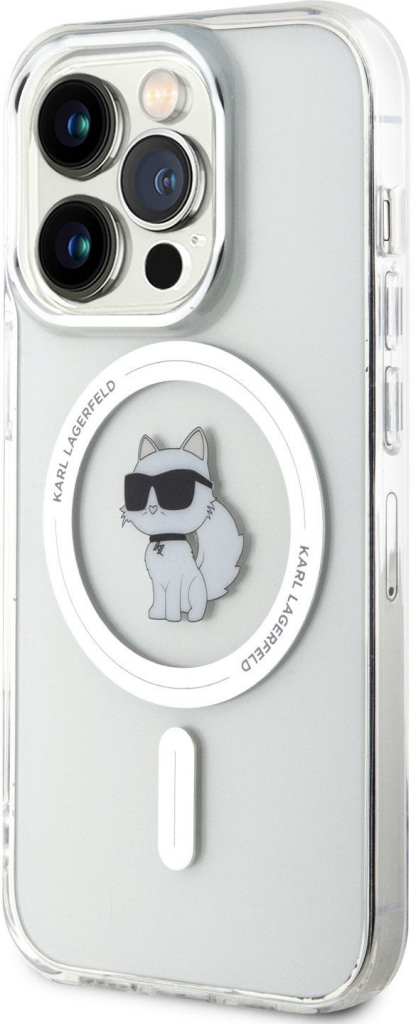 Pouzdro Karl Lagerfeld IML Choupette MagSafe iPhone 15 Pro čiré