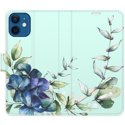 Pouzdro iSaprio Flip s kapsičkami na karty - Blue Flowers Apple iPhone 12 mini – Zboží Mobilmania