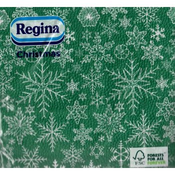 Regina Papírové ubrousky 1 V 20 kusů Vánoční zelené bílé vločky 33x33cm