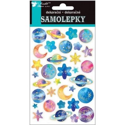 ANDĚL Samolepky planety a hvězdy se zlatou ražbou 19x10 cm – Zboží Dáma