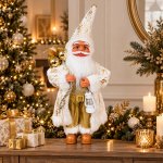 Real Garden Skandinávský Santa Claus s bílou lucernou 60 cm - bílo-zlatá vánoční figurka Krátký popis – Hledejceny.cz