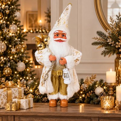 Real Garden Skandinávský Santa Claus s bílou lucernou 60 cm - bílo-zlatá vánoční figurka Krátký popis – Hledejceny.cz