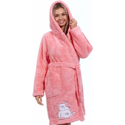 Růžový dámský župan huňatý BÍLÉ KOČIČKY 1Z1649 růžová – Sleviste.cz