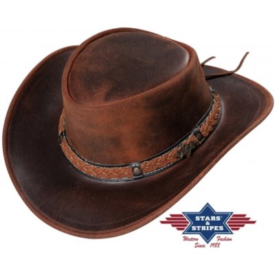 Kožený hnědý western klobouk Stars and Stripes kožený klobouk