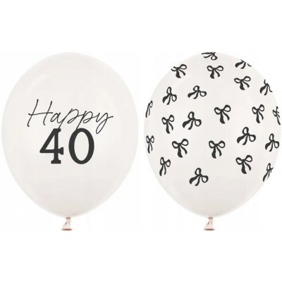 PartyDeco Balónky „40. narozeniny – mašličky“ bílé, 12" – Zboží Dáma