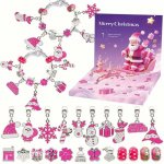 Abatoni Vánoční Adventní kalendář se 2 náramky a 22 přívěsky - barva stříbrná a růžová (sada pro výrobu náramků) – Sleviste.cz
