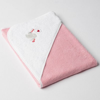 Veba LOTA osuška s kapucí starorůžovo/bílá s výšivkou Čapí pošta bílá lemovka 75x75 cm – Sleviste.cz