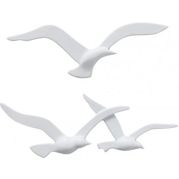 Boltze Nástěnná kovová bílá dekorace Birdy sada 3 kusy