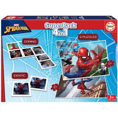 Educa Superpack 4v1 Spider-man domino pexeso a 2 puzzle s 25 dílky – Hledejceny.cz