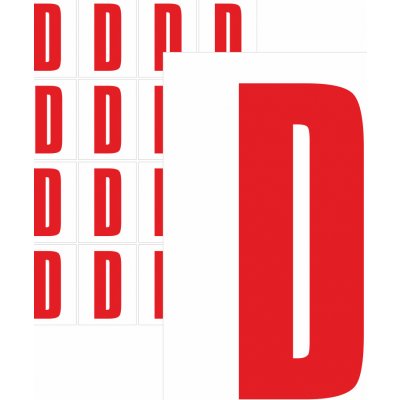Písmena samolepící červená D samolepící vinylová fólie 75 mm písmo - aršík 4 ks – Zboží Dáma