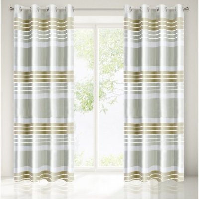 Pruhovaný bílo-krémový závěs se zavěšením na kruhy Šírka 140 cm | Dĺžka 250 cm biela Středně zatemňovací závěsy Kruhy – Zboží Mobilmania