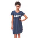Těhotenské a kojící pyžamo a košilka DN Nightwear mateřská noční košile Happy mommy tmavě modrá se zipem