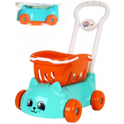 Mikro trading Nákupní vozík tyrkysový s motivem kočky s odnímatelným košíkem v síťce – Zboží Mobilmania