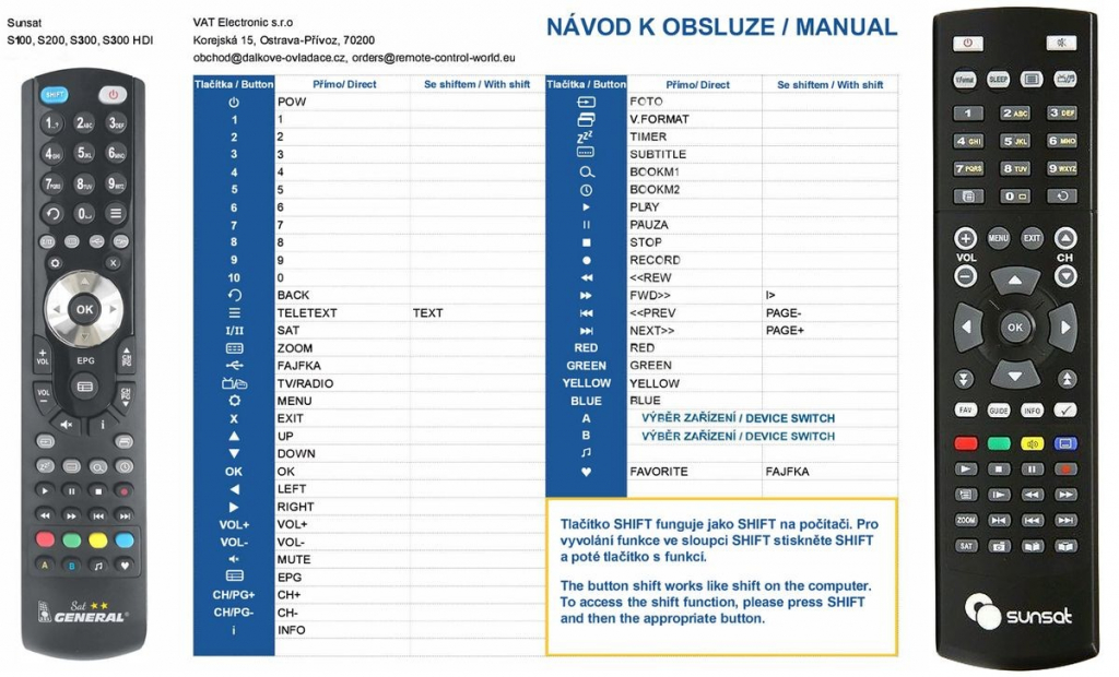 Dálkový ovladač General Sunsat S100, S200, S300, S300 HDI