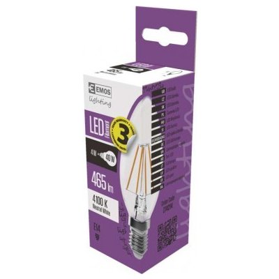 Emos LED žárovka Filament 4W 40W 465lm E14 NW candle neutrální bílá – Zboží Mobilmania