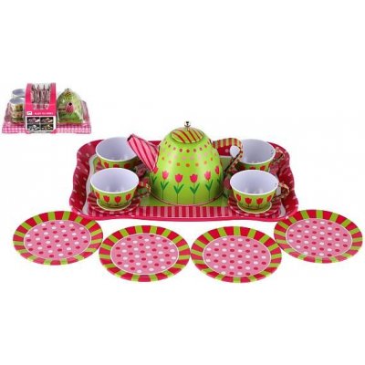 Teddies Čajová sada nádobí plech 14 ks 4 barvy v blistru 25 x 17 x 11 cm – Zboží Dáma