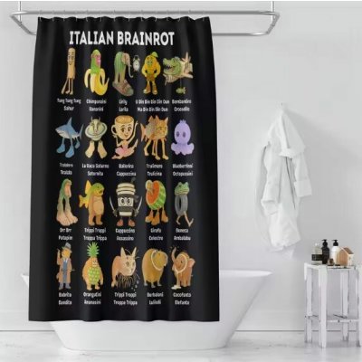 Sprchový Brainrot závěs se zavěšením grommet top + háčky - Černý, 150 x 180 cm – Hledejceny.cz
