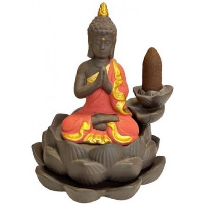 Mani Bhadra Stojan na vonné kužely Tekoucí dým Buddha Pink a lotosový květ 11,5 x 9 cm – Zboží Dáma