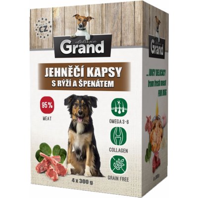 Grand kaps. deluxe pes jehněčí s rýží a špenát. 4 x 300 g – Zbozi.Blesk.cz