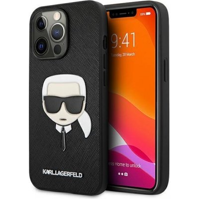 Pouzdro Karl Lagerfeld hard silikonové iPhone 13 / 13 Pro černé Saffiano Ikonik Karl`s Head