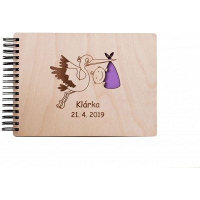 Black M Design Dřevěné fotoalbum - Čáp Barva nosítka: Modrá, Barva vnitřních papírů: Latte – Hledejceny.cz