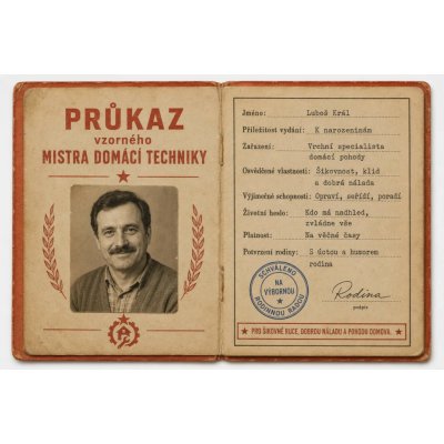 Bezvadary.cz | Retro průkaz mistra domácí techniky s vlastní fotografiíA4 30x21cm rp38 – Hledejceny.cz