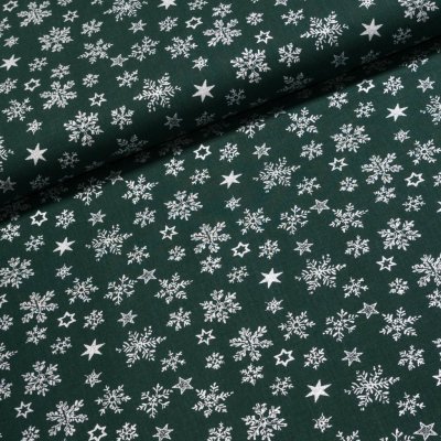 Bavlněné plátno vánoční 2148781/05 stříbrné vločky na zelené, š.150cm (látka v metráži) – Zbozi.Blesk.cz