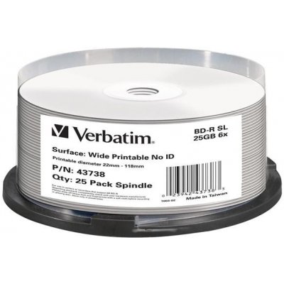 VERBATIM BD-R 25GB 6x, printable, spindle, 25ks (43738) – Hledejceny.cz