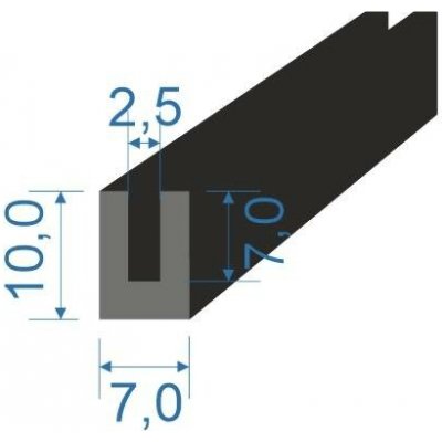 05354583 Pryžový profil tvaru "U", 10x7/2,5mm, 70°Sh, EPDM, -40°C/+100°C, černý | Zboží Auto