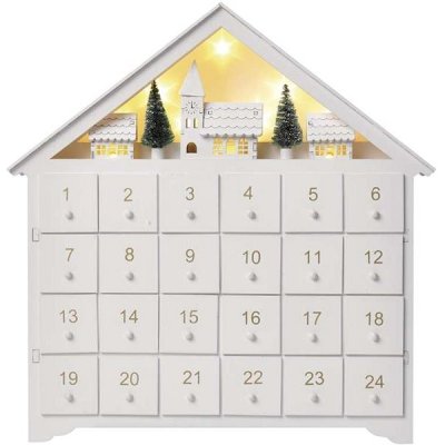 EMOS Lighting LED adventní kalendář dřevěný 35x33 cm 2x AA vnitřní teplá bílá časovač DCWW02