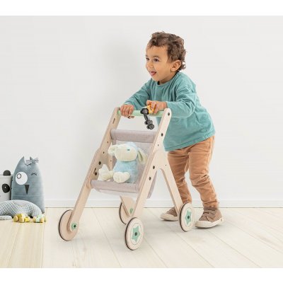 MamaToyz Dřevěný kočárek pro hračky a chodítko Trio Stroller – Zboží Dáma