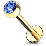 Šperky4U Pozlacený piercing do brady labreta, tmavě modrý zirkon LB1033-B – Zboží Dáma