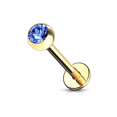 Šperky4U Pozlacený piercing do brady labreta, tmavě modrý zirkon LB1033-B – Zboží Dáma