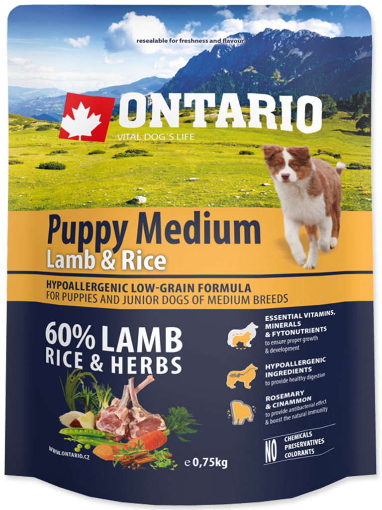 Ontario Puppy Medium Lamb & Rice 2 x 0,75 kg