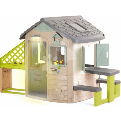 Smoby Domček ekologický s piknik stolíkom v natur hnedých farbách Neo Jura Lodge Playhouse Green rozšíriteľný – Zboží Mobilmania