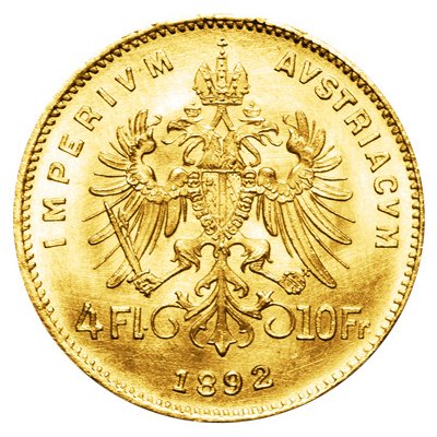 Münze Österreich Zlatá mince 4 zlatník Františka Josefa I. 1892 Novoražba 3,22 g – Zboží Dáma