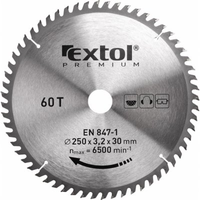 EXTOL PREMIUM pilový kotouč s SK plátky, 210x2,2x30mm, 60T, šířka SK plátků 3,2mm, SK