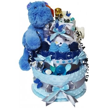 BabyDort modrý třípatrový plenkový dort pro miminko PREMIUM