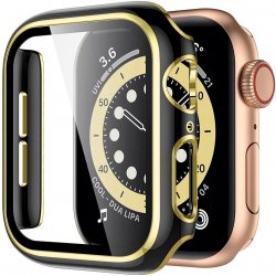 AW Lesklé prémiové ochranné pouzdro pro Apple Watch (1,2,3,4,5,6,7,8,9,SE) Rozteč: 44mm Černé tělo / zlatý obrys IR-AWCASE051