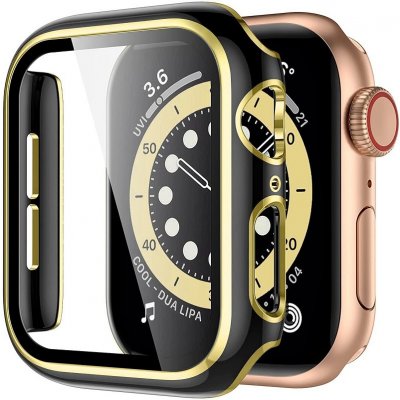 AW Lesklé prémiové ochranné pouzdro s tvrzeným sklem pro Apple Watch Velikost sklíčka: 38mm, Barva: Černé tělo / zlatý obrys IR-AWCASE007 – Zbozi.Blesk.cz