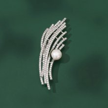 Éternelle brož s pravou perlou a čirými zirkony B8119-XH2569 stříbrná